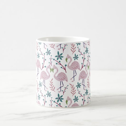 Rosa Flamingo nahtloses Muster auf weißem Hintergr Kaffeetasse (Mittel)