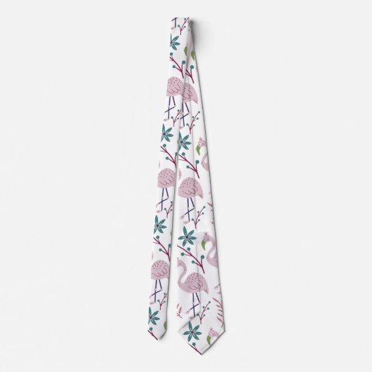 Rosa Flamingo nahtloses Muster auf weißem Hintergr Krawatte (Rückseite)