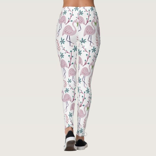 Rosa Flamingo nahtloses Muster auf weißem Hintergr Leggings (Rückseite)