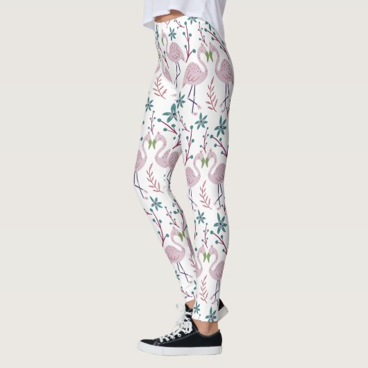 Rosa Flamingo nahtloses Muster auf weißem Hintergr Leggings (Links)