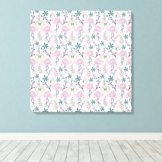 Rosa Flamingo nahtloses Muster auf weißem Hintergr Leinwanddruck (Insitu (Holzboden))