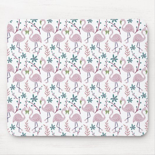 Rosa Flamingo nahtloses Muster auf weißem Hintergr Mousepad (Vorne)