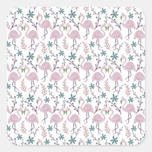 Rosa Flamingo nahtloses Muster auf weißem Hintergr Quadratischer Aufkleber (Vorderseite)