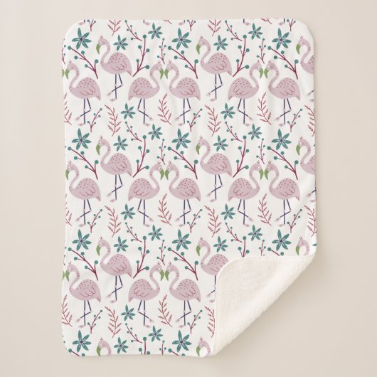 Rosa Flamingo nahtloses Muster auf weißem Hintergr Sherpadecke (Vorderseite)