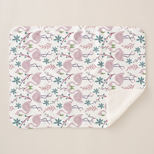 Rosa Flamingo nahtloses Muster auf weißem Hintergr Sherpadecke (Vorderseite (Horizontal))