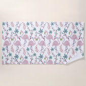 Rosa Flamingo nahtloses Muster auf weißem Hintergr Strandtuch (Vorderseite)