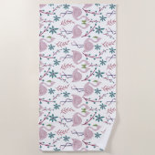 Rosa Flamingo nahtloses Muster auf weißem Hintergr Strandtuch (Vorderseite)