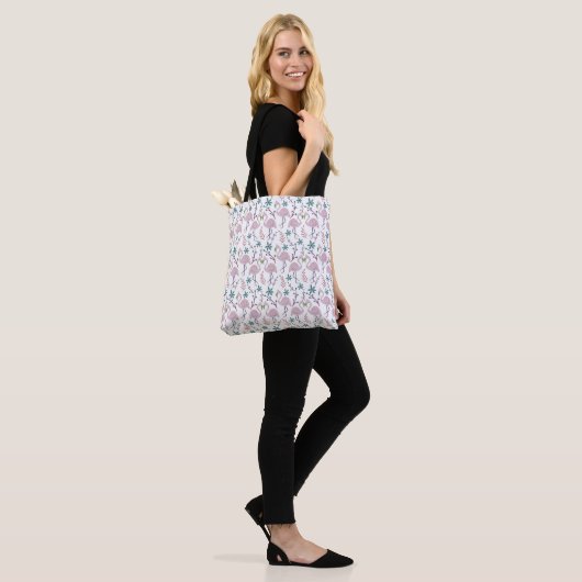 Rosa Flamingo nahtloses Muster auf weißem Hintergr Tasche (Am Model)