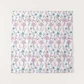 Rosa Flamingo nahtloses Muster auf weißem Hintergr Wandteppich (Vorderseite)