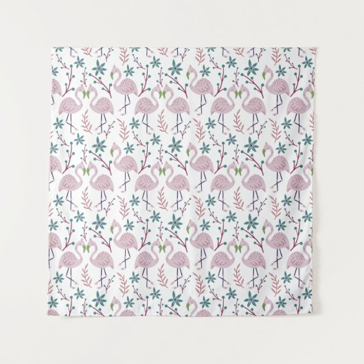 Rosa Flamingo nahtloses Muster auf weißem Hintergr Wandteppich (Vorderseite)