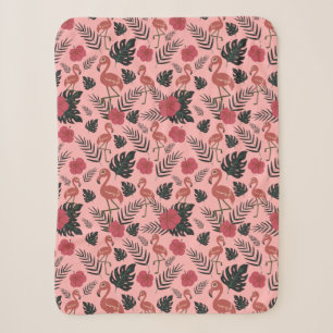 Rosa Flamingo nahtloses Muster Blumen und Blätter Sherpadecke