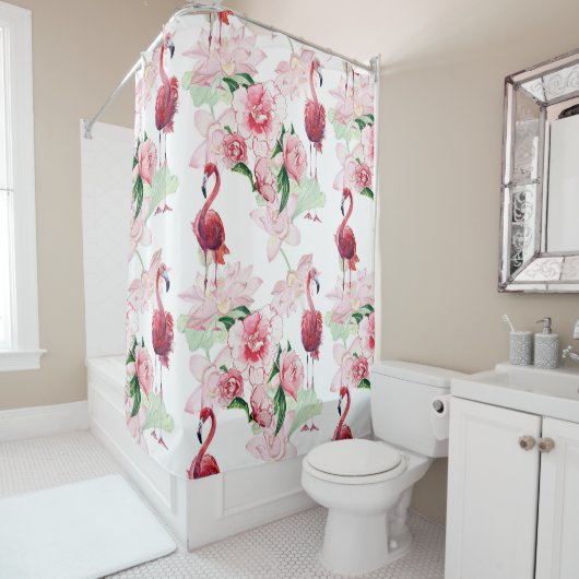 Rosa Flamingo: Nahtloses Muster Elegance Duschvorhang (Beispiel)