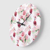 Rosa Flamingo: Nahtloses Muster Elegance Große Wanduhr (Winkel)