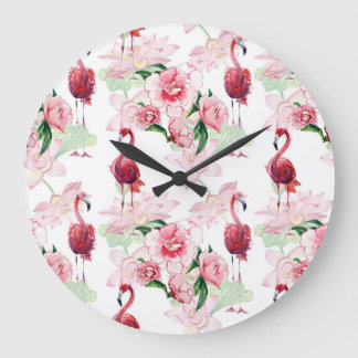 Rosa Flamingo: Nahtloses Muster Elegance Große Wanduhr