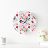 Rosa Flamingo: Nahtloses Muster Elegance Große Wanduhr (Zuhause)