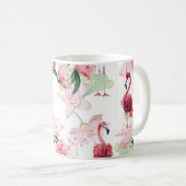 Rosa Flamingo: Nahtloses Muster Elegance Kaffeetasse (VorderseiteRechts)