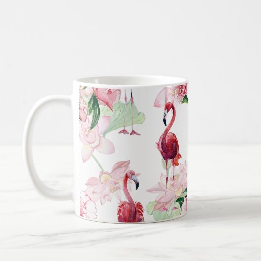 Rosa Flamingo: Nahtloses Muster Elegance Kaffeetasse (Links)