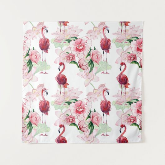 Rosa Flamingo: Nahtloses Muster Elegance Wandteppich (Vorderseite)