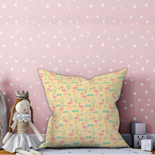 Rosa Flamingo niedlich-gelbes Muster Kissen