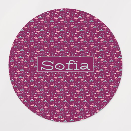 Rosa Flamingo niedlich rotes Muster Etiketten (Design 2)