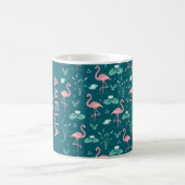 Rosa Flamingo niedlicher grüner aquamariner Muster Kaffeetasse (Mittel)