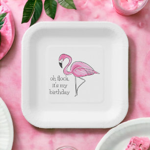 Rosa Flamingo Oh Flock Es ist mein Geburtstag Prep Pappteller