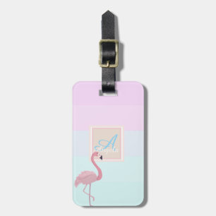 Rosa Flamingo Ombre gestreift monogramm-personalis Gepäckanhänger