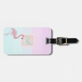 Rosa Flamingo Ombre Streifen Monogram Personalisie Gepäckanhänger (Vorderseite horizontal)