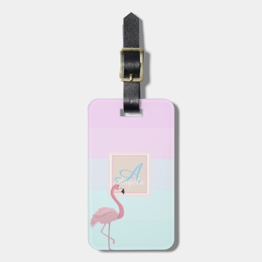 Rosa Flamingo Ombre Streifen Monogram Personalisie Gepäckanhänger (Vorderseite vertikal)