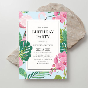 Rosa Flamingo-Orchidee Tropischer Geburtstag Einladung