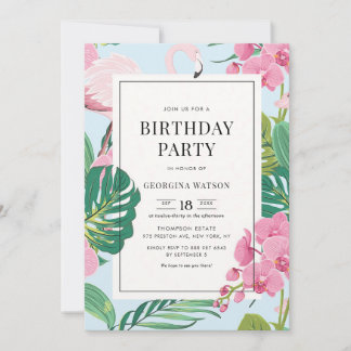 Rosa Flamingo-Orchidee Tropischer Geburtstag Einladung