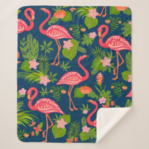 Rosa Flamingo-Ornament auf einem türkisfarbenen St Sherpadecke