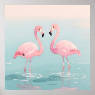 Rosa Flamingo-Paar Aquarell Serenität Poster