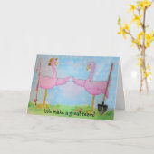 Rosa Flamingo-Paar-glücklicher Karte (Gelbe Blume)