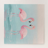 Rosa Flamingo-Paar Wasserfarbe Serenität Puzzle (Horizontal)