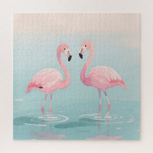 Rosa Flamingo-Paar Wasserfarbe Serenität Puzzle