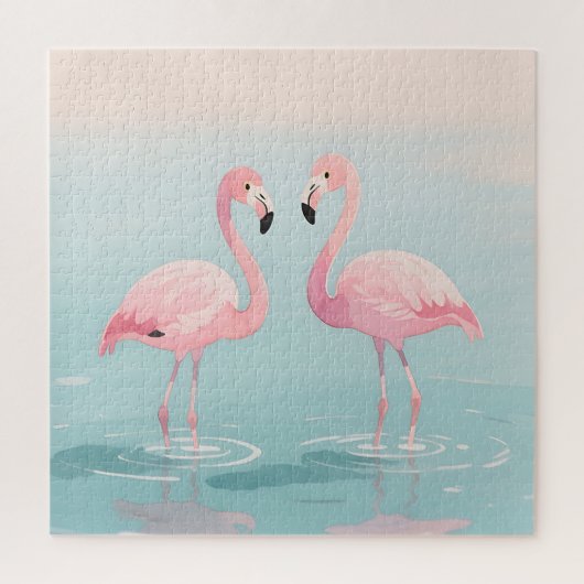 Rosa Flamingo-Paar Wasserfarbe Serenität Puzzle (Vertikal)