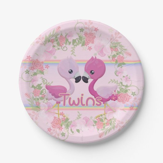 Rosa Flamingo paart Babyparty Pappteller (Vorderseite)