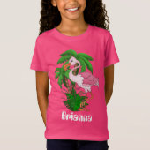 Rosa Flamingo-Palmen Mädchen, anpassbar T - Shirt (Vorderseite)