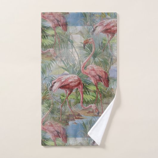 Rosa Flamingo-Palmen-Mosaik-Tuch-Set Badhandtuch Set (Handtuch)