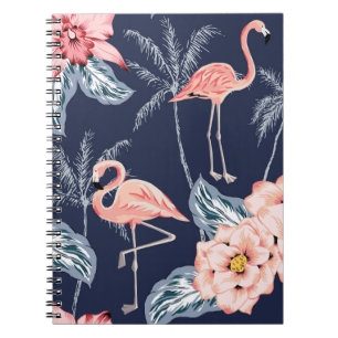 Rosa Flamingo, Palmen, Rose, orchide Blume, le Notizblock