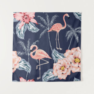 Rosa Flamingo, Palmen, Rose, orchide Blume, le Wandteppich