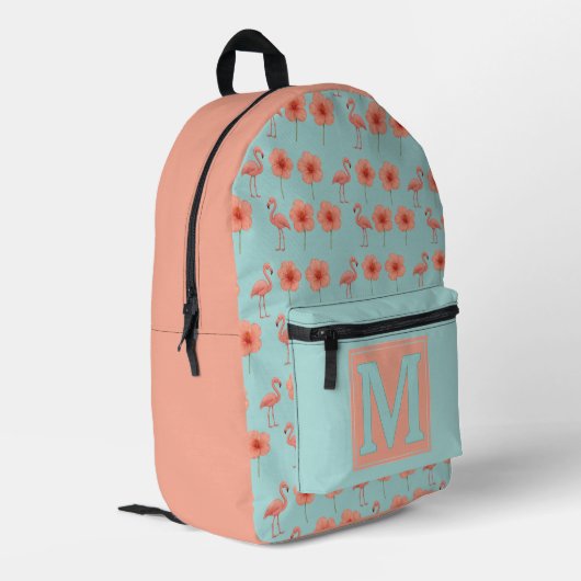 Rosa Flamingo-Paradies-Wasserfarbenmuster Bedruckter Rucksack (Rückseitige Ecke links)