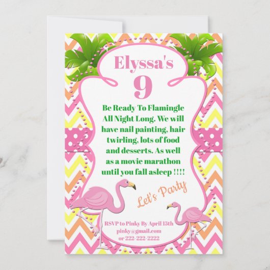 Rosa Flamingo-Party oder Schlummer-Party laden ein Einladung (Rückseite)
