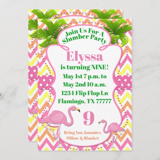 Rosa Flamingo-Party oder Schlummer-Party laden ein Einladung (Vorne/Hinten)