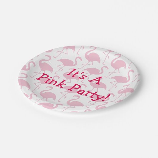 Rosa Flamingo-Party Pappteller (Schrägansicht)