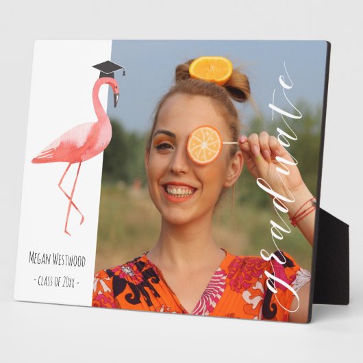 Rosa Flamingo personalisierter Abschluss Foto Plaq Fotoplatte (Seite)