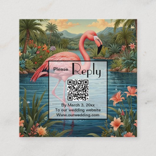 Rosa Flamingo personalisierter QR-Code Begleitkarte (Vorderseite)