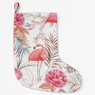 Rosa Flamingo, Pfingstrose Wasserfarbmuster. Kleiner Weihnachtsstrumpf