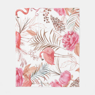Rosa Flamingo, ponisches Aquarellmuster. Fleecedecke